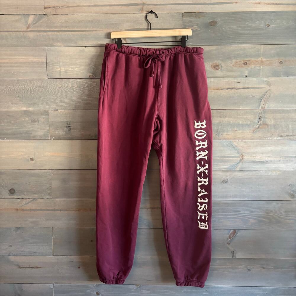 BORN X RAISED | Embroidered Sweatpants Burgundy Maroon Heavyweight Fleece Sz XL